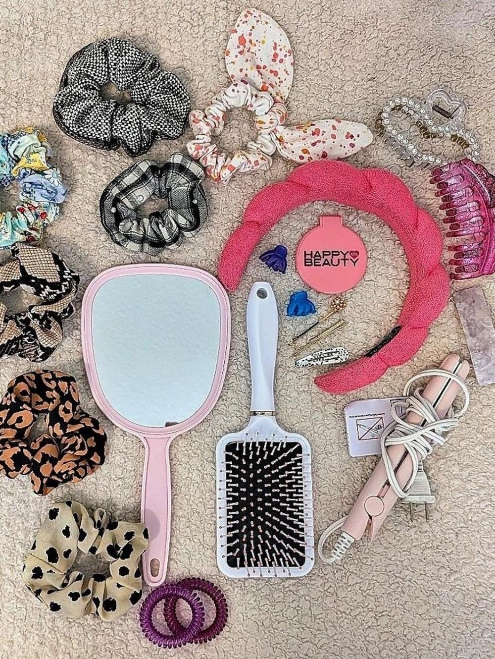 Large Hair & Beauty Accessories Bundle With Mini Straightener & Many Scrunchies